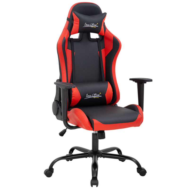 BestOffice Adjustable Reclining Ergonomic Faux Leather Swiveling PC Racing Game Chair Red